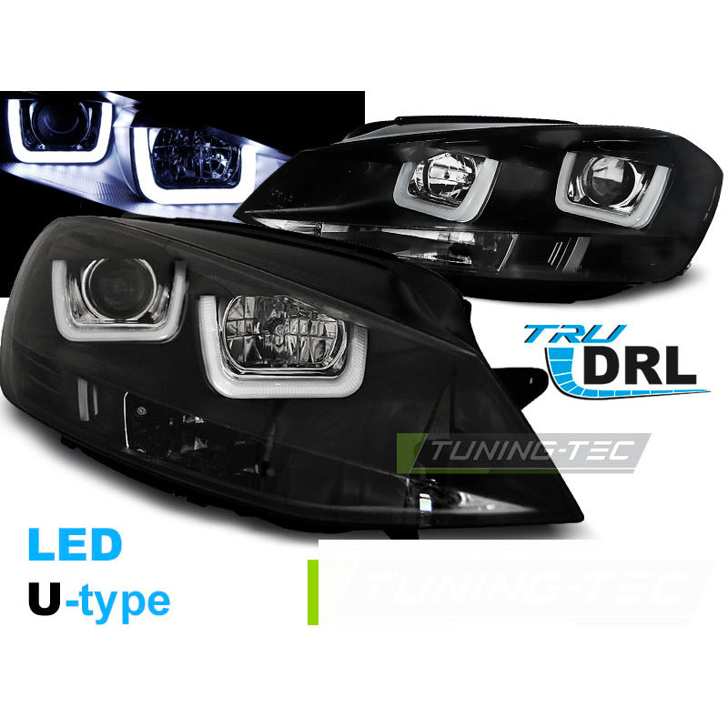 Fari Anteriori U-LED Neri per Volkswagen Golf VII (2012-2017)