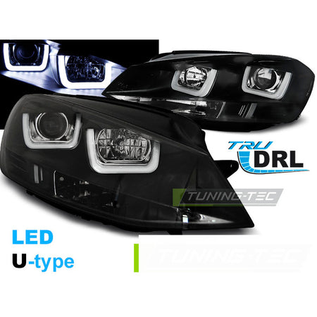 Fari Anteriori U-LED Neri per Volkswagen Golf VII (2012-2017)