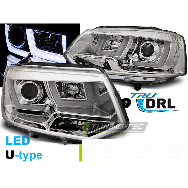Fari U-Led Cromato per Volkswagen T5 (2010-2015) Fanali Anteriori