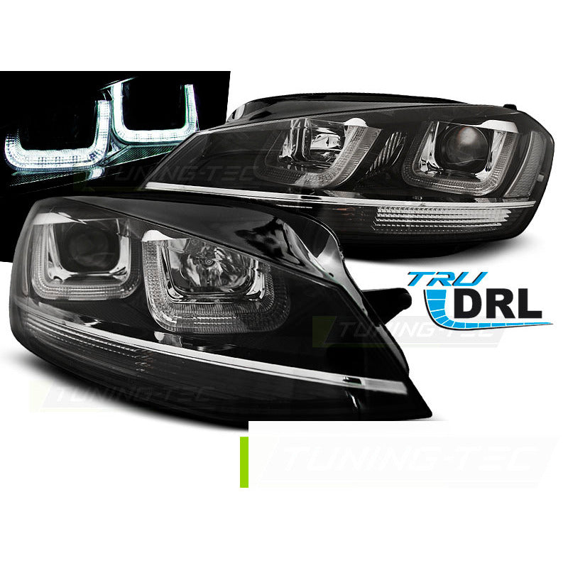 Fari Anteriori U-LED Neri con Linea Cromata per Volkswagen GOLF VII (12-17)