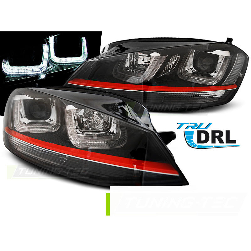 Fari U-Led Nero con Linea Rossa Sport per Volkswagen Golf 7 (2012-2017)