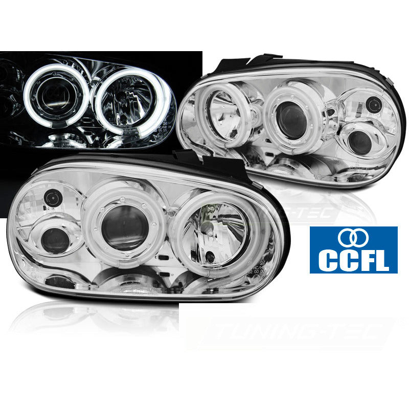 Fari Angel Eyes CCFL Cromato per Volkswagen Golf 4 (09.97-09.03)