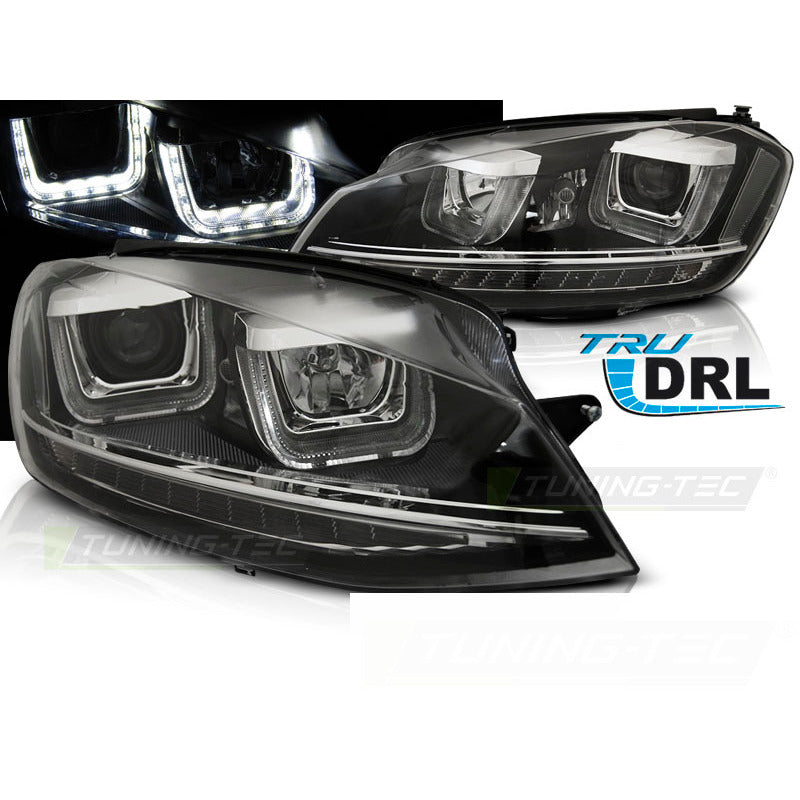 Fari U-Led DRL Neri per Volkswagen Golf VII (2012-2017) Luci Diurne