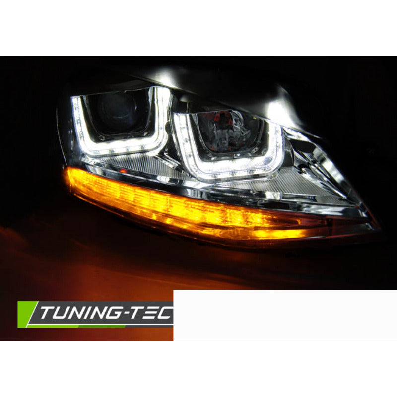 Fari U-Led Luci Diurne Nere Linea Rossa per Volkswagen Golf VII (2012-2017)