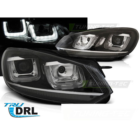 Fari Anteriori U-LED Neri Cromati per Volkswagen GOLF 6 (08-12)