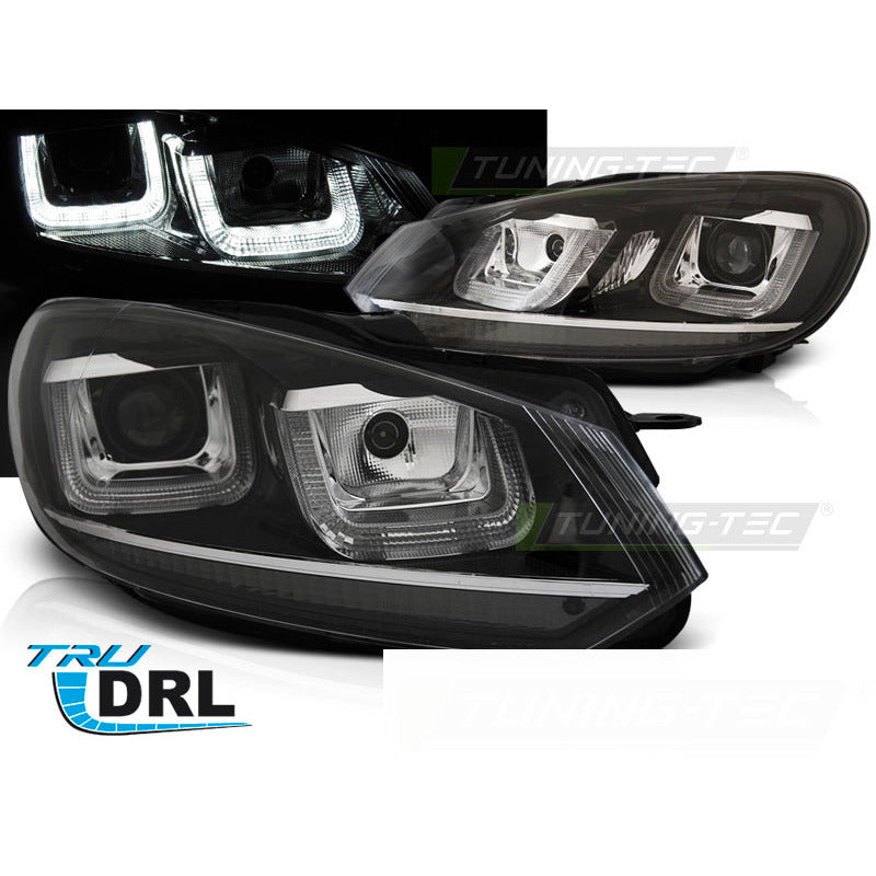 Fari Anteriori U-LED Neri Cromati per Volkswagen GOLF 6 (08-12)
