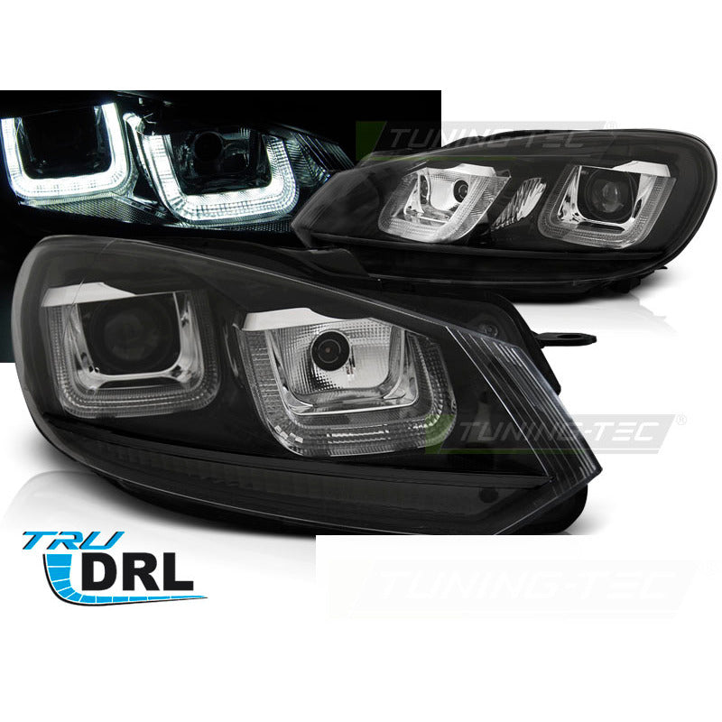 Fari Anteriori U-LED Neri con Luci Diurne per Volkswagen GOLF VI (08-12)