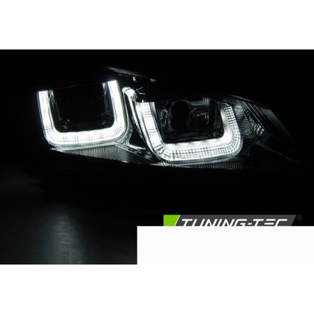 Fari Anteriori U-LED Neri con Luci Diurne per Volkswagen GOLF VI (08-12)