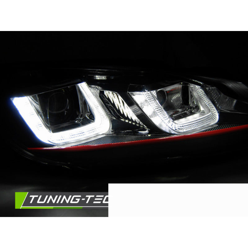 Fari Anteriori U-LED Neri con Linea Rossa per Volkswagen GOLF VI (08-12)