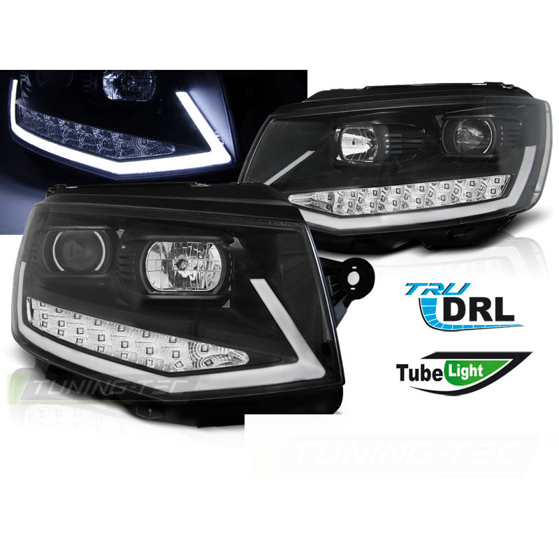 Fari Anteriori Luci Diurne LED Nero Cromato per Volkswagen T6 (2015-2019)