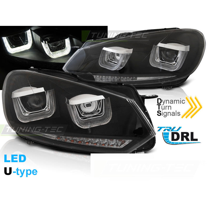 Fari Anteriori U-LED Neri Sequenziali per Volkswagen GOLF VI (2008-2012)