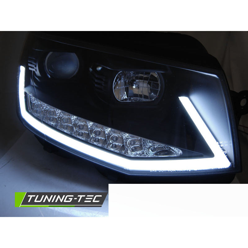 Fari Anteriori Tubo Luci Diurne Neri Cromati Sequenziali per Volkswagen T6 15-19