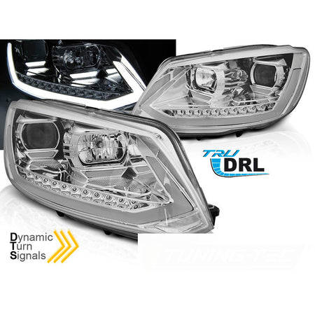 Fari Tubo Luce DRL Cromo Sequenziale per Volkswagen Touran I 10-15
