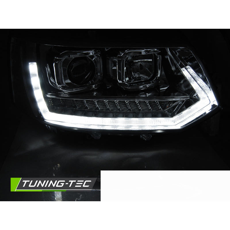Fari Anteriori Luci a Tubo LED Cromati Sequenziali per Volkswagen T5 2010-2015
