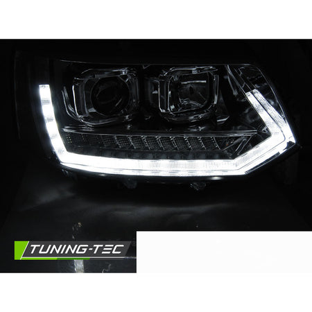 Fari Anteriori Luci a Tubo LED Cromati Sequenziali per Volkswagen T5 2010-2015
