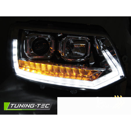 Fari Anteriori Luci a Tubo LED Cromati Sequenziali per Volkswagen T5 2010-2015