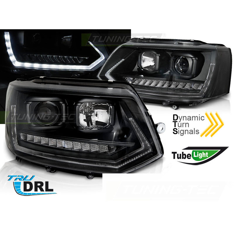 Fari Tube DRL Nero Sequenziale per Volkswagen T5 (2010-2015)