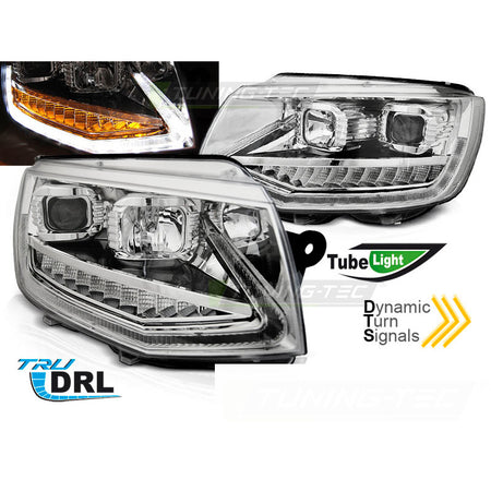 Fari Tube Luci Diurne DRL Cromo Sequenziale per Volkswagen T6 (2015-2019)