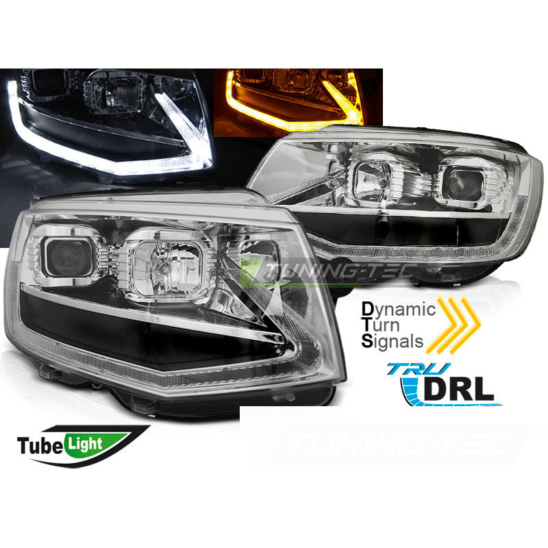 Fari Tubo Luce Cromo Luci Diurne Sequenziali per Volkswagen T6 (2015-2019)