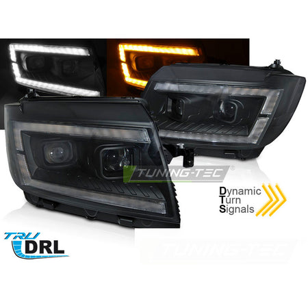 Fari Tubolari Neri con Luci Diurne Sequenziali per Volkswagen CRAFTER II 17