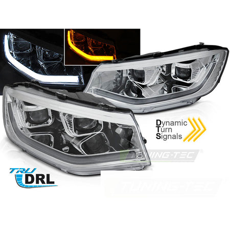 Fari Anteriori Luci a Tubo LED Cromati Sequenziali per Volkswagen Caddy 20