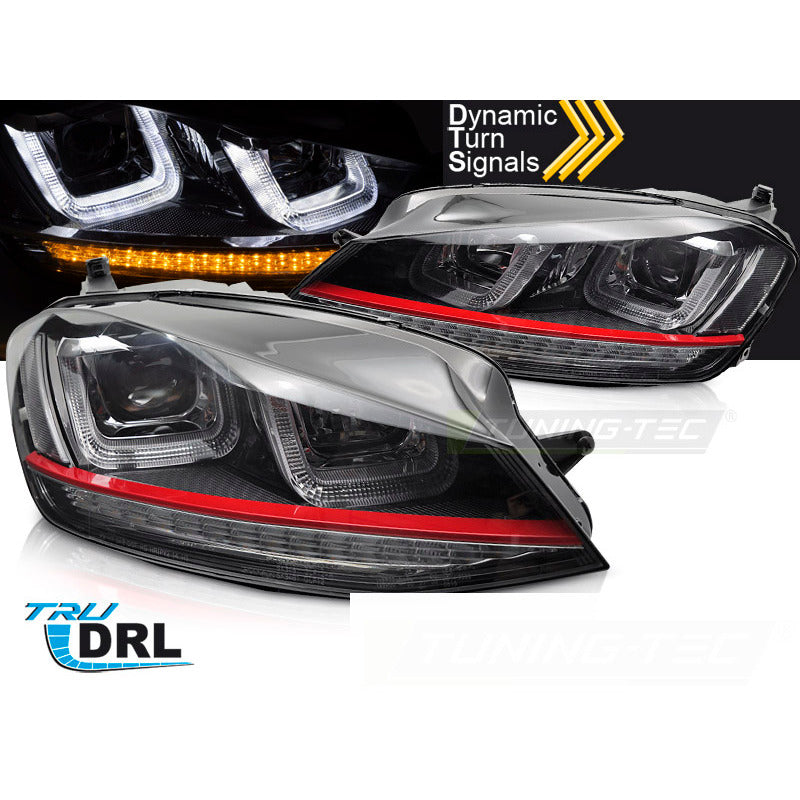 Headlights Light Seq Black With Red Line per Volkswagen Golf 7 (2013-2017)