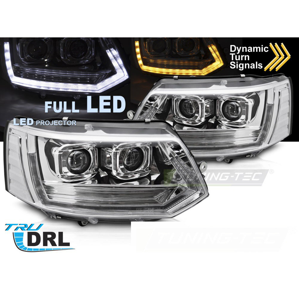 Full LED Fari Anteriori Tubolari T6 Look Cromo DRL Sequenziale per Volkswagen