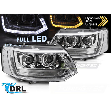 Full LED Fari Anteriori Tubolari T6 Look Cromo DRL Sequenziale per Volkswagen
