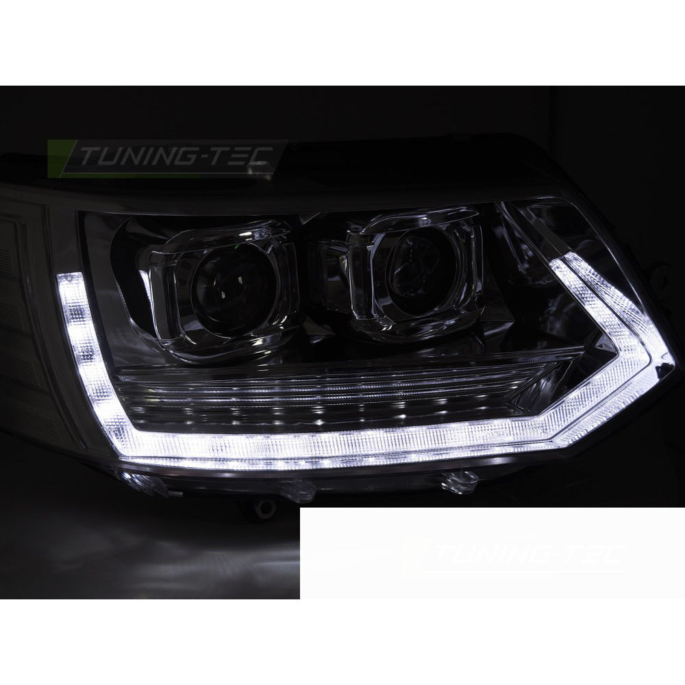 Full LED Fari Anteriori Tubolari T6 Look Cromo DRL Sequenziale per Volkswagen