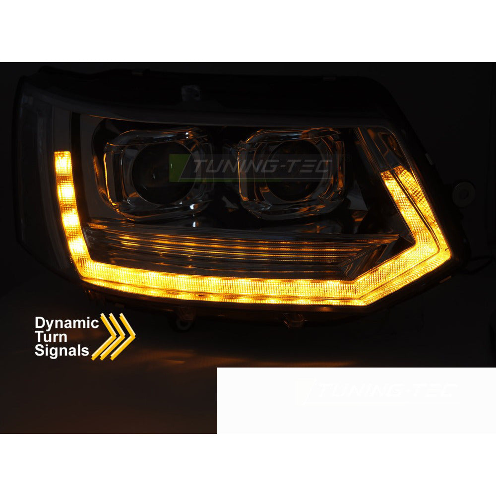 Full LED Fari Anteriori Tubolari T6 Look Cromo DRL Sequenziale per Volkswagen