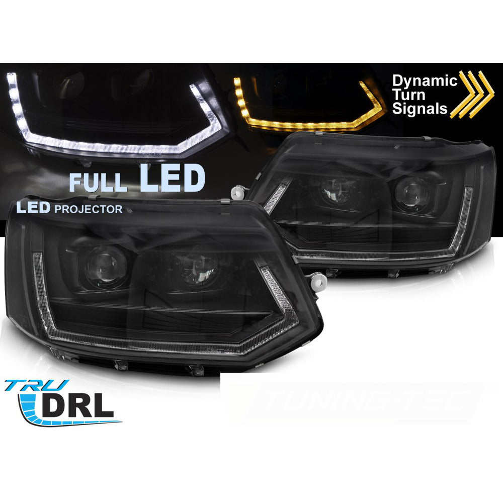 Full LED Fari Anteriori Tube T6 Look Neri DRL Sequenziali per Volkswagen T5
