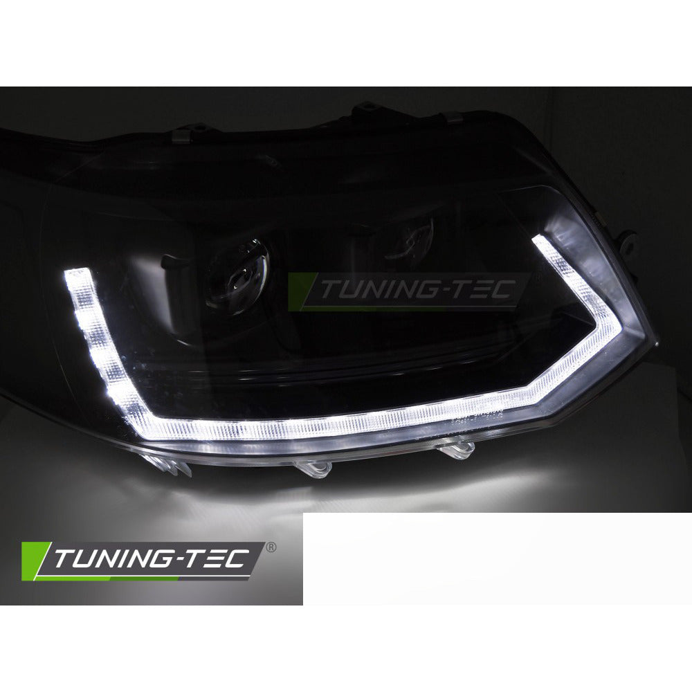 Full LED Fari Anteriori Tube T6 Look Neri DRL Sequenziali per Volkswagen T5