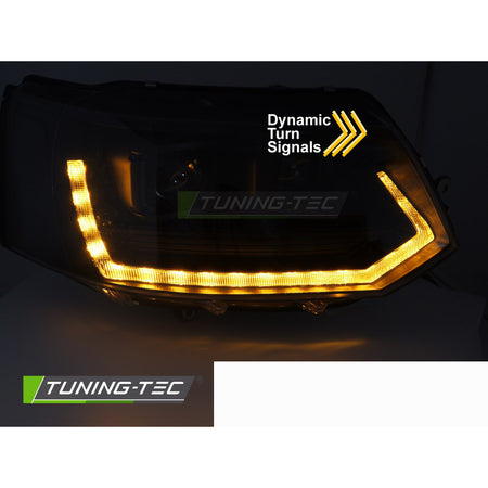 Full LED Fari Anteriori Tube T6 Look Neri DRL Sequenziali per Volkswagen T5