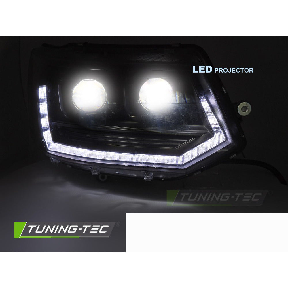 Full LED Fari Anteriori Tube T6 Look Neri DRL Sequenziali per Volkswagen T5
