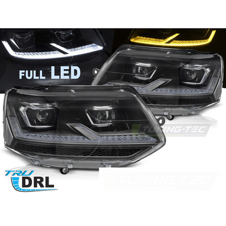 Fari Anteriori Full LED Cromati con Luci Diurne per Volkswagen T5 (2010-2015)