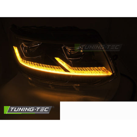 Fari Anteriori Full LED Cromati con Luci Diurne per Volkswagen T5 (2010-2015)