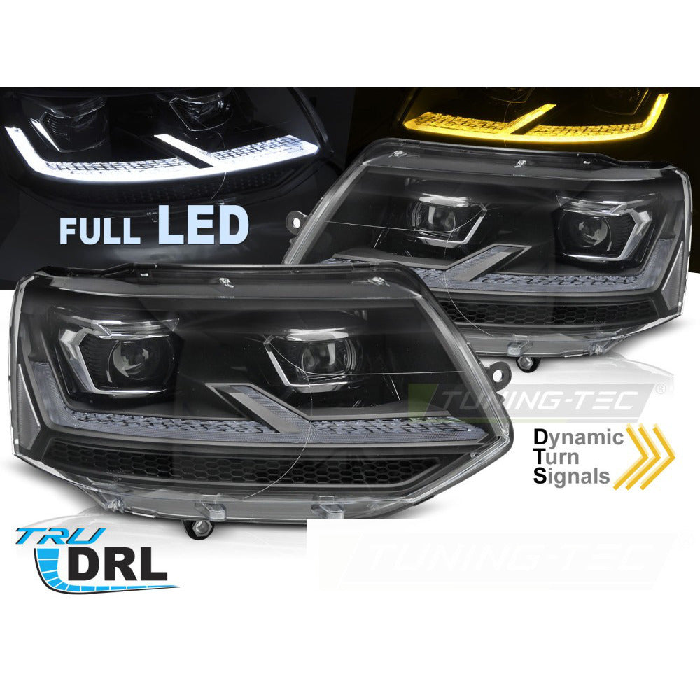 Fari Anteriori Full LED Neri Cromati Sequenziali per Volkswagen T5.1 (10-15)