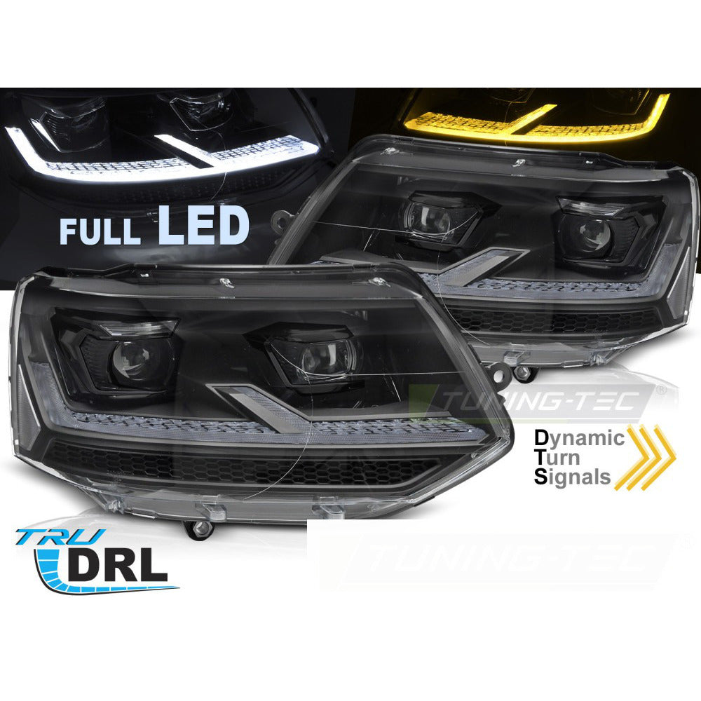 Fari Anteriori Full LED Neri Dinamici per Volkswagen T5.1 (2010-2015)