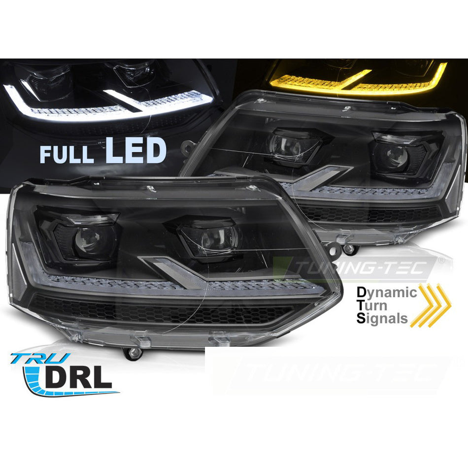 Fari Anteriori Full LED Neri Dinamici per Volkswagen T5.1 (2010-2015)