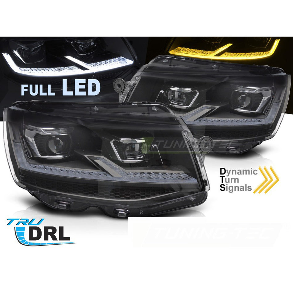 Fari Full LED Nero Cromato Sequenziali DRL per Volkswagen T6 (2015-2019)