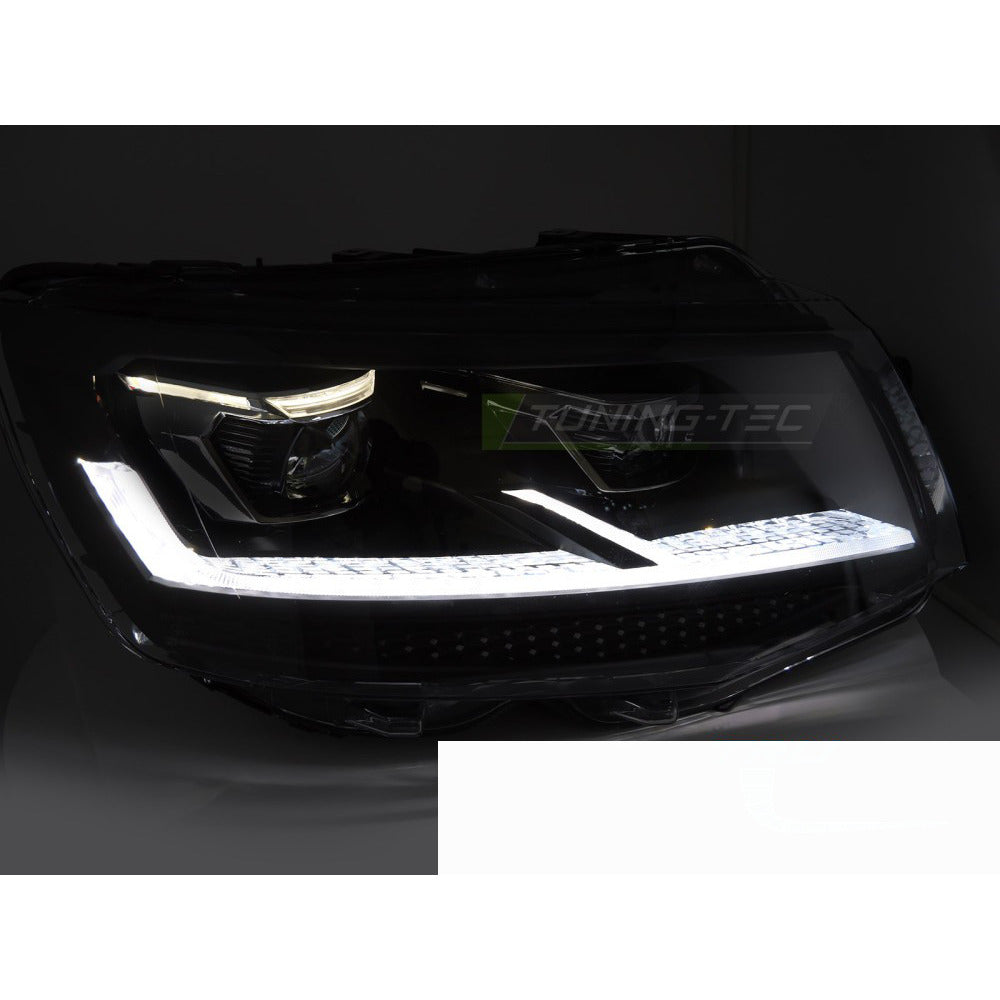 Fari Full LED Nero Cromato Sequenziali DRL per Volkswagen T6 (2015-2019)