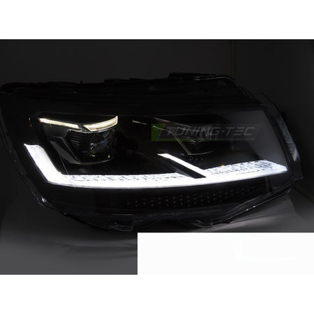Fari Full LED Nero Cromato Sequenziali DRL per Volkswagen T6 (2015-2019)