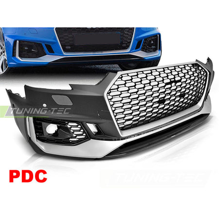 Anteriore Paraurti Sport Argento Nero PDC per Audi A4 B9 (2015-2019) con PDC