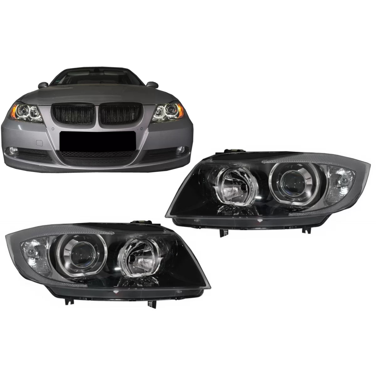 Fari Angel Eyes Anteriori Neri per BMW Serie 3 E90 E91 2005-2011