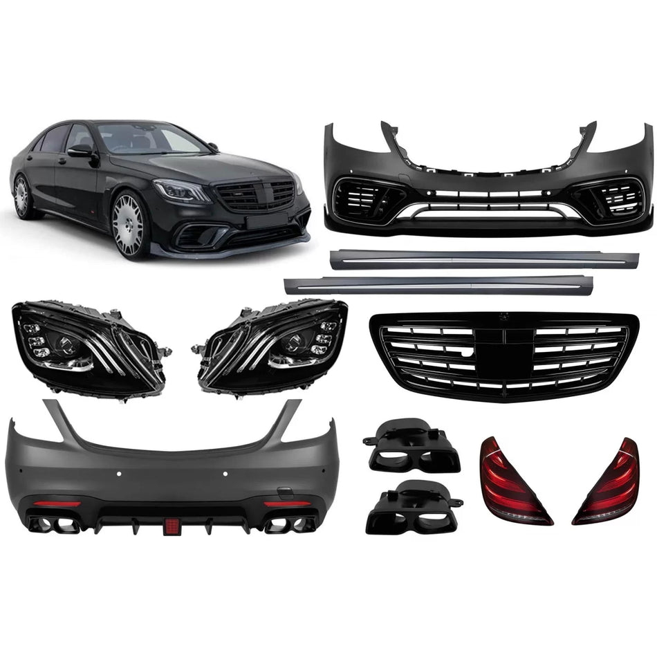 Minigonne Tuning Conversion con Fari Griglia Nera per Mercedes Classe S W222