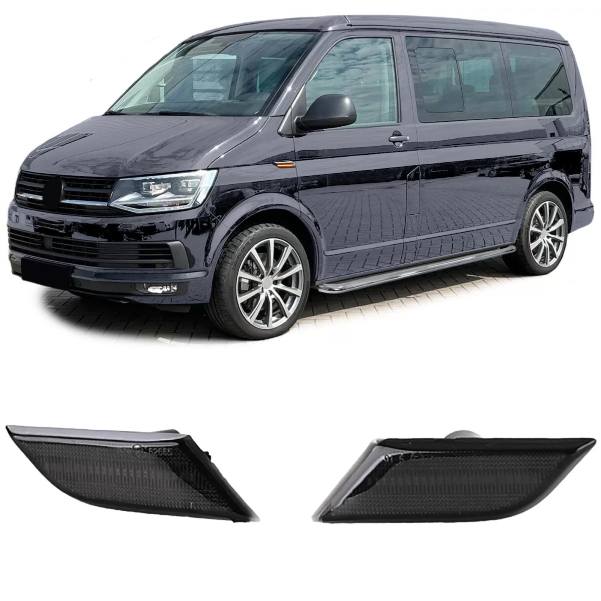 Frecce Laterali a LED Nere Stripe per Volkswagen Transporter T6.1 dal 2020