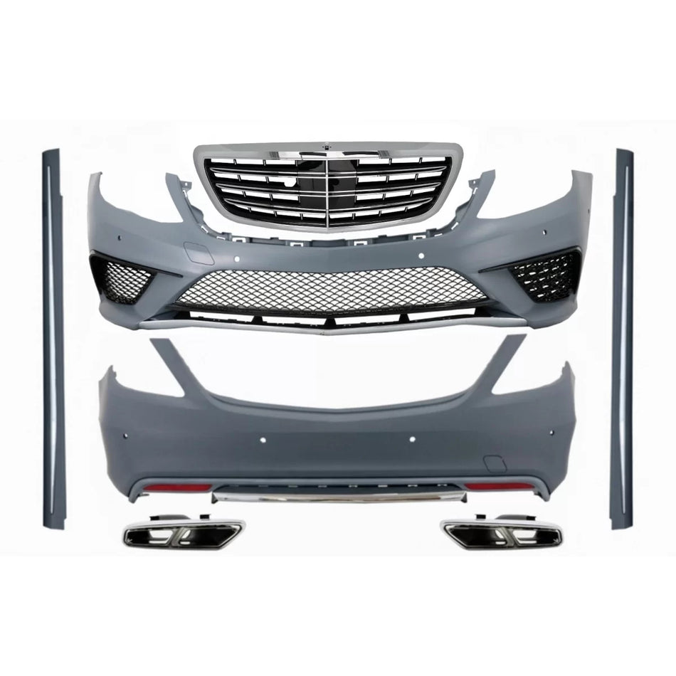 Body Kit Paraurti Anteriore con Griglia e Terminali Cromati per Mercedes Classe