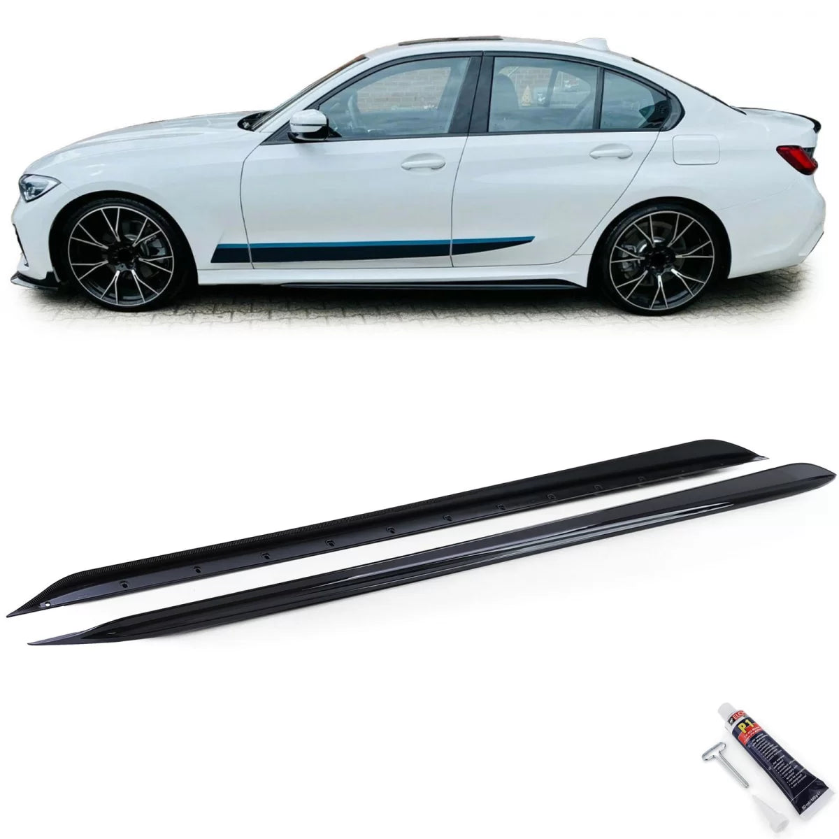 Spoiler Anteriore Posteriore Minigonne Nero Lucido per BMW Serie 3 G20 2019-2022
