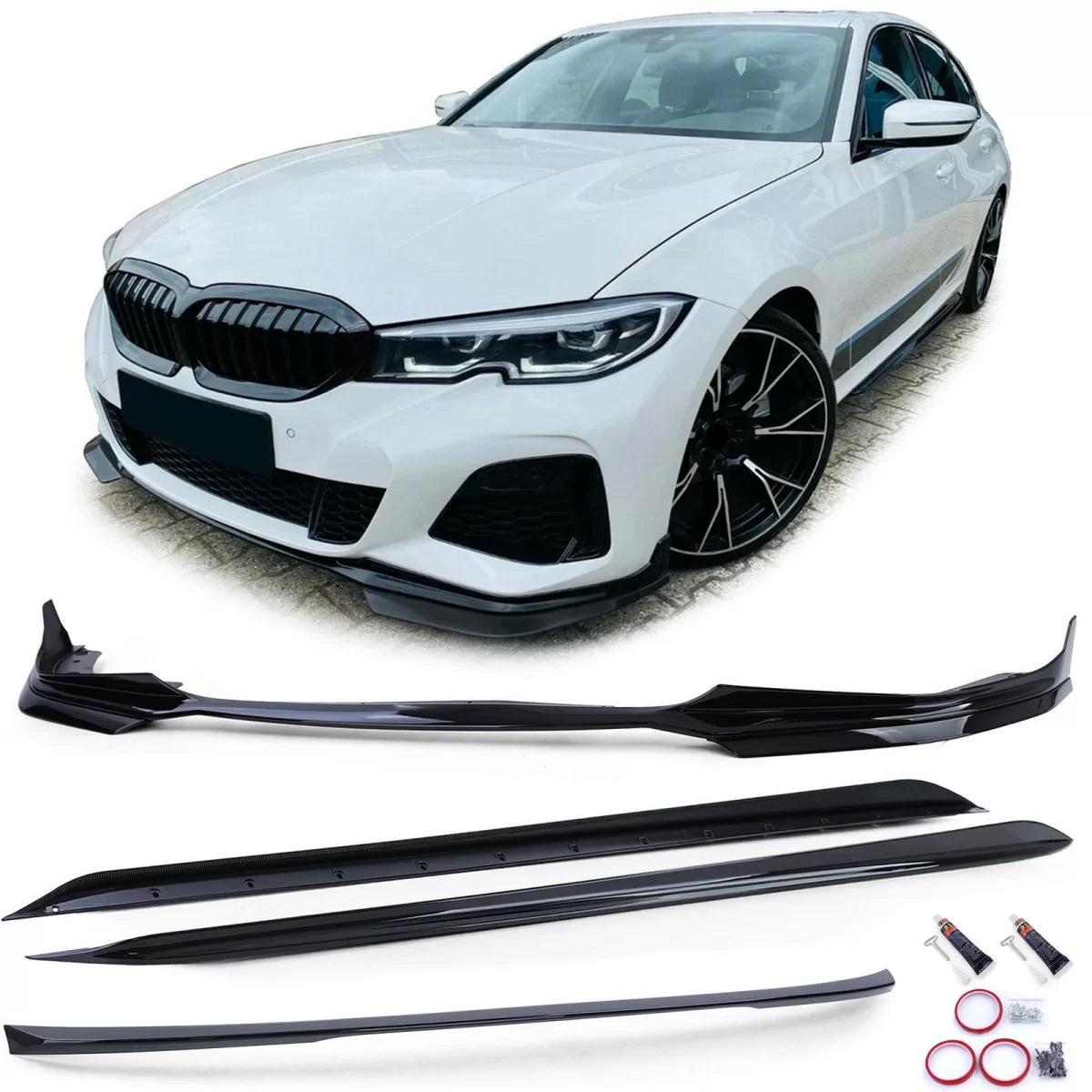 Spoiler Anteriore Posteriore Minigonne Nero Lucido per BMW Serie 3 G20 2019-2022