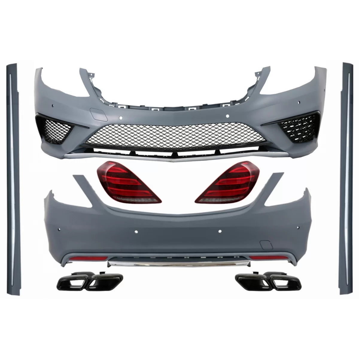 Body Kit Completo Paraurti con Fanali LED e Terminali Scarico Nero per Mercedes